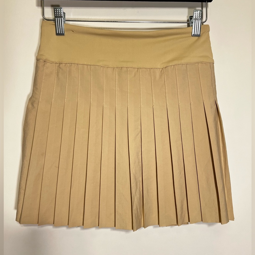 Kyoyo Tan Poly/Spandex Pleated Mini Skirt
